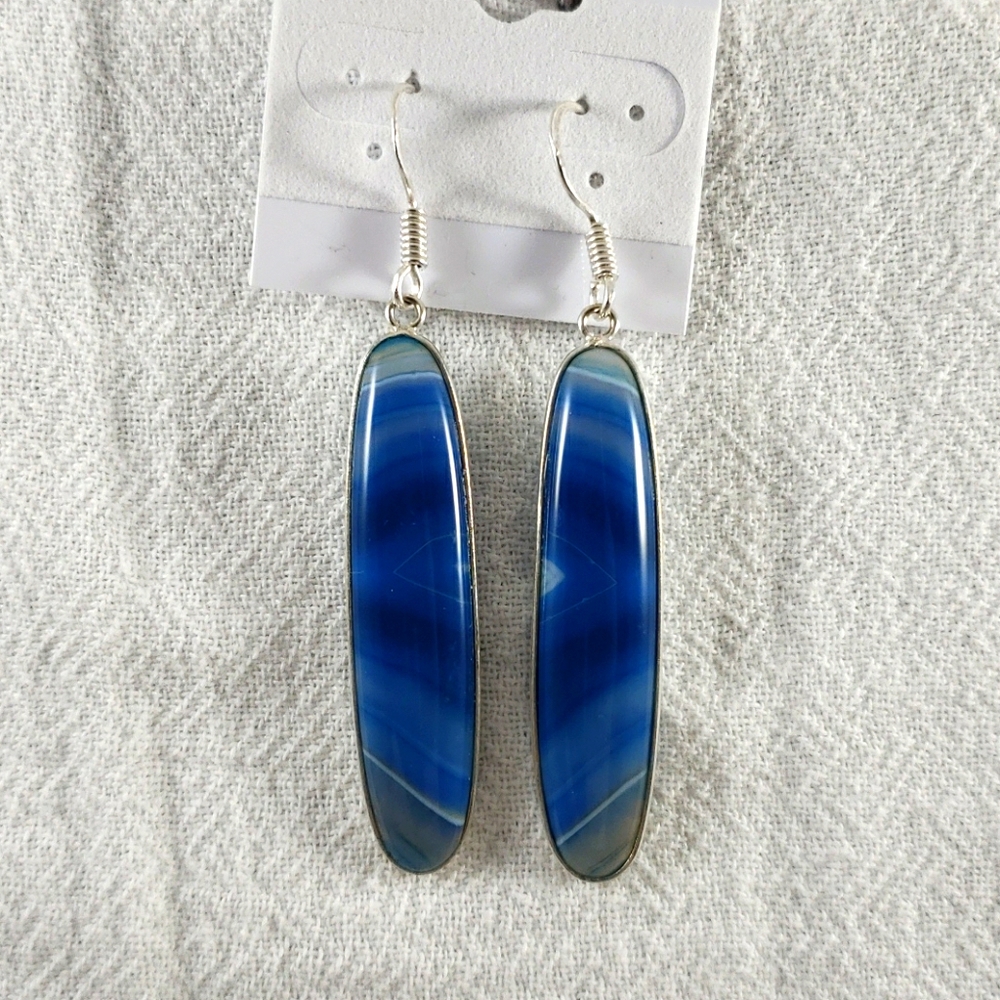 Blue Agate Long Drop Earrings - Women's Jewelry